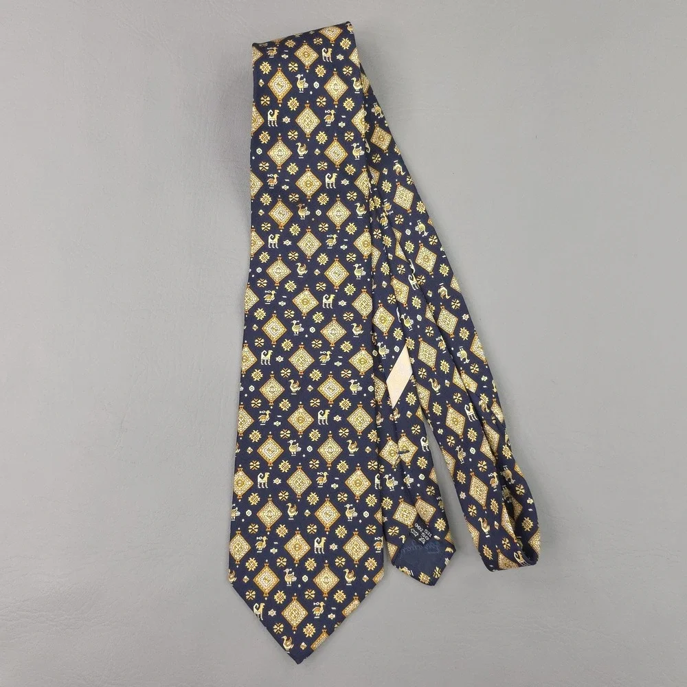 Salvatore Ferragamo Tie Mens Blue Silk Geometric Animal Italy Musei Vaticani